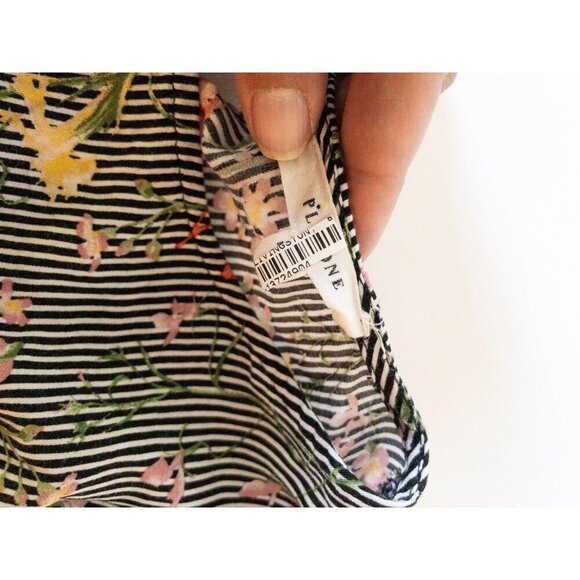 Pleione Floral Striped Long-Sleeve Peplum Blouse With Keyhole Back Detail SZ M - Picture 9 of 11